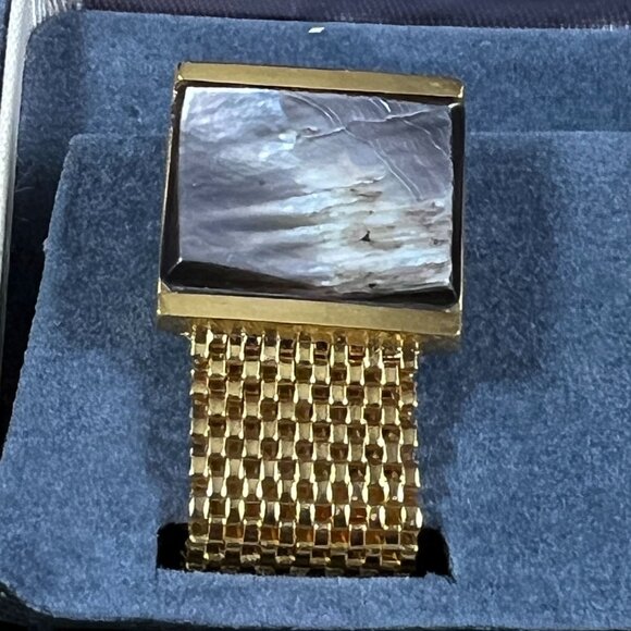Vintage Dante Cufflinks W/ Mesh Band & Tahitian Pearl Accents In Velvet Box - Picture 4 of 6